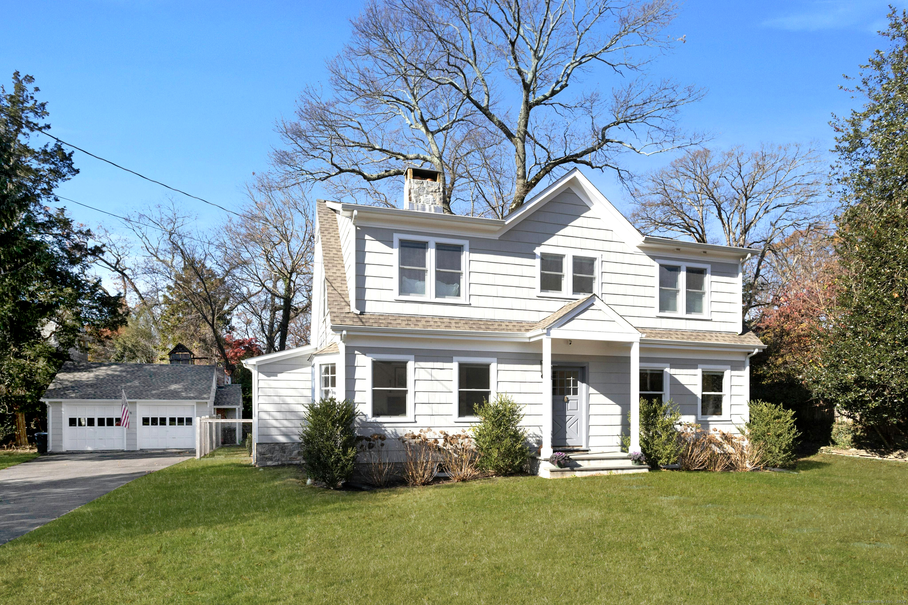 Colonial Farmhouse completely remodeled in 2021. Living Room with fireplace and picture window. Dining Room or Family Room. Open, sunny, eat in kitchen which adjoins family room or dining area with cathedral ceiling and sliders to blue stone terrace. Flexible floor plan. First floor office, gym or bedroom. Primary bedroom with large Bath and walk in closet. Two additional bedrooms up. Hall Bath with two sinks and large glass shower. Basement storage and laundry. Large fenced yard and two car garage on quiet side street. All Rowayton Privileges- including access to Bailey Beach.