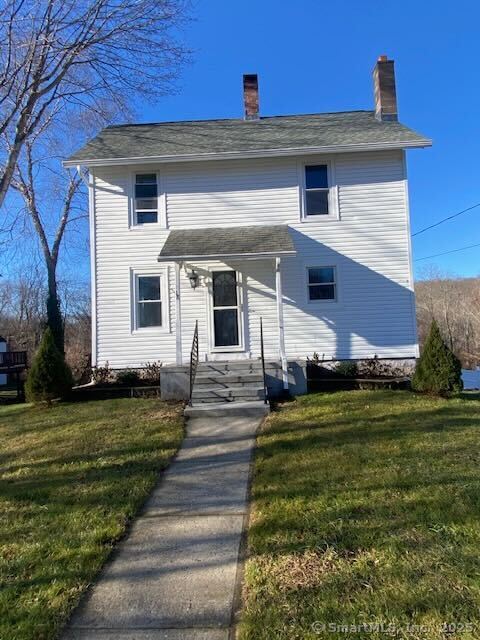 Lovely remodeled colonial - offering living space on each level and the opportunity for easy future expansion. Located in a quiet Essex neighborhood, this charming renovated turn-key home offers a sun-lit and spacious primary bedroom on the first floor complete with a brand new bath, walk-in closet, new flooring, new light fixtures, a cathedral ceiling, large windows and a skylight. The main level also includes an open concept living room with a chic remodeled kitchen, boasting white cabinets, white quartz countertops, white quartz backsplash, new floors, new hardware, new sink, new faucet, new appliances, two windows and ample counter-space. Upper level includes two nice sized bedrooms with refinished hardwood floors and a large remodeled bath offering smart gold finishes, a double vanity, and custom shelving for extra storage. The lower level includes a laundry area with new washer/dryer and a family space with new flooring and a working pellet stove. Upgraded 200 AMP electrical service has been permitted and installed and the entire home is light, bright, and move-in ready. Perfect for entertaining, there is also a wide Trex deck, ample parking, a privacy fence, and a spacious, level flat yard which includes an above-ground permitted pool with deck enclosure. 2 Hours to NYC or Boston and move in ready, come check it out today!