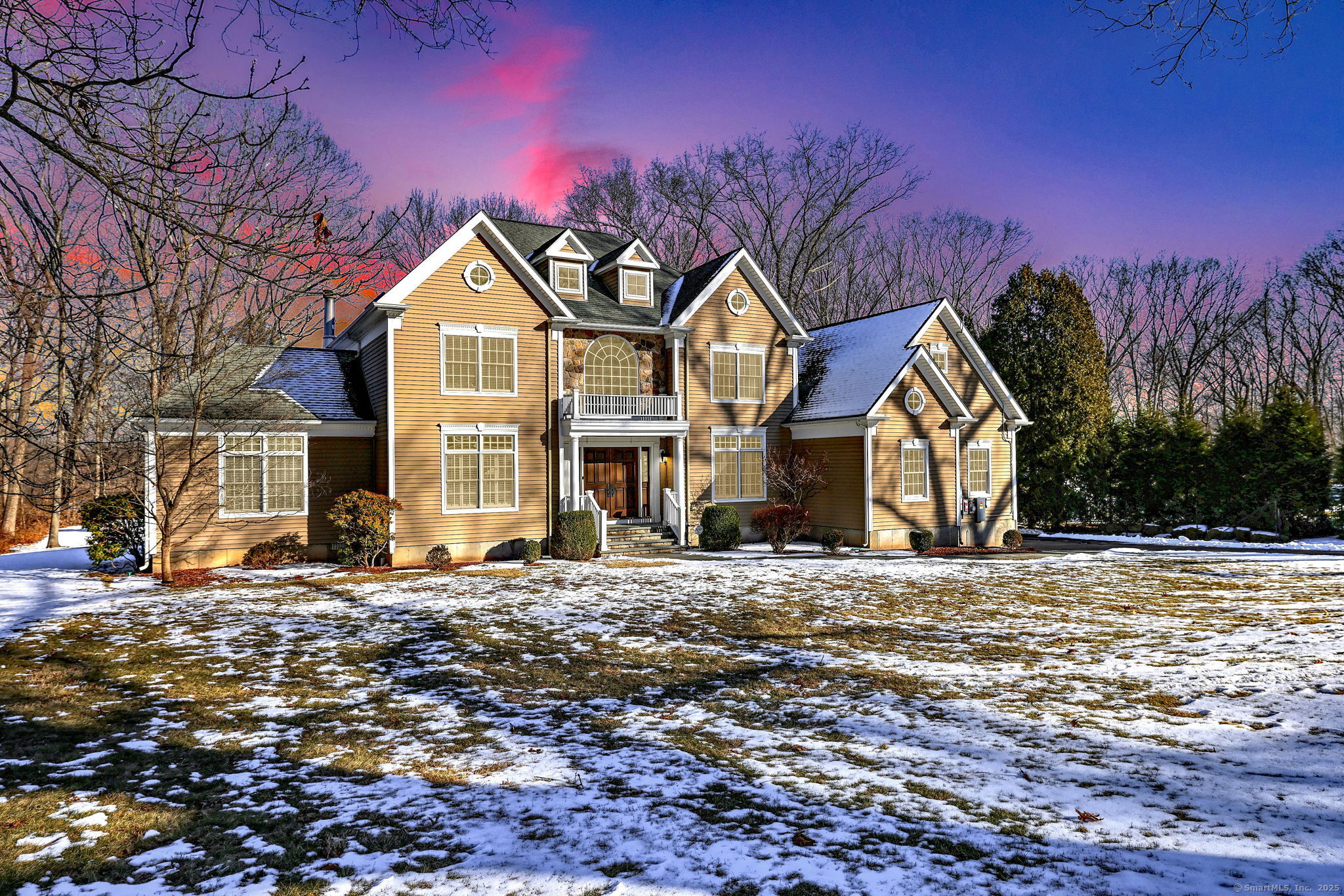 Nestled in a quiet neighborhood, this dramatic colonial is capitaving with a two-story sun-drenched foyer that leads to the impressive stairwell creating a grand & airy ambiance.Spacious & meticulously designed it boasts , vaulted ceilings, Palladian windows, plantation shutters, flexroom/music room, dining room, 1st floor office/ensuite bedroom, open floor plan, gourmet kitchen & family room. The expansive kitchen w/a dining area, an abundance of cabinets, large island, granite counters overlooks the family room & a fireplace for those cold nights.The French doors provide direct access to the deck offering a seamless indoor-outdoor connection and stunning views of the beautiful pool, private 1.55 acres with mature grounds, trees & raspberry bushes.The center of summer fun! The Upper level includes the primary suite with tray ceiling, custom decorative shutters, walk-in closet & spa-like bathroom providing a serene & elegant retreat.Completing the upper level, bedroom 2 & 3 share a Jack & Jill bathroom & bedroom 4 is an ensuite with access of 900 sft through one of the walls.The lower level has 1590 SFT of finished & heated REC space, a full bathroom & lots of storage. With a separate entry, it has possibility of an in-law set up. Added bonus, surround sound inside/outside, sprinkler system & a Solar system that will help save on electricity.If you love to entertain or just want a private retreat, this centrally located picturesque home is what you have been waiting for!A must see!