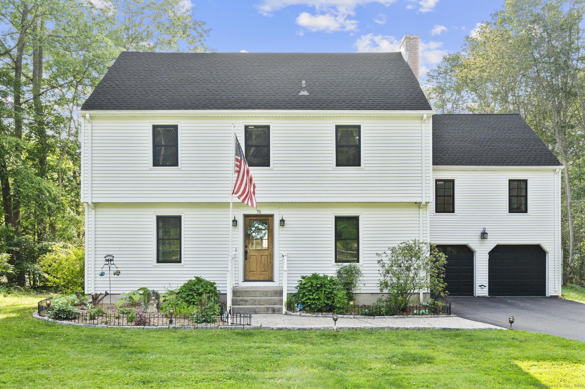 76 Bartlett - a rare find, showcasing a blend of modern updates & outdoor amenities that make it perfect for entertaining & everyday living. Step outside to the Trex deck that leads to an above-ground pool & the expansive, level backyard offers a lush, grassy yard. One of the standout features is the fully enclosed outdoor cigar room, complete w/ its own deck & patio. Additionally, there's a shed w/an attached workshop, offering space for hobbies or extra storage. Inside, the home greets you with an inviting open-concept layout. The foyer flows seamlessly into both the formal living room, featuring a wood-burning fireplace & the dining room, which opens into a fully renovated eat-in kitchen. The kitchen is a showstopper with quartz counters, a large center island with seating, a built-in pantry, open farmhouse shelving, farm sink & stainless appliances. It connects effortlessly to the sun-filled family room, complete with cathedral ceilings & a wood stove, offering views of the backyard. A mudroom area & half bath complete the main level. Upstairs, the home offers flexibility to suit your needs. The primary suite includes an en suite bath, while 2 guest bedrooms share a full bath. A 4th bedroom was converted into a spacious laundry room & a large bonus 4th bedroom w/a floating fireplace, walk-in closet & a private staircase to the 1st floor offers a private retreat. For more living space, the partially finished lower level is perfect for a playroom, home gym, or media room.
