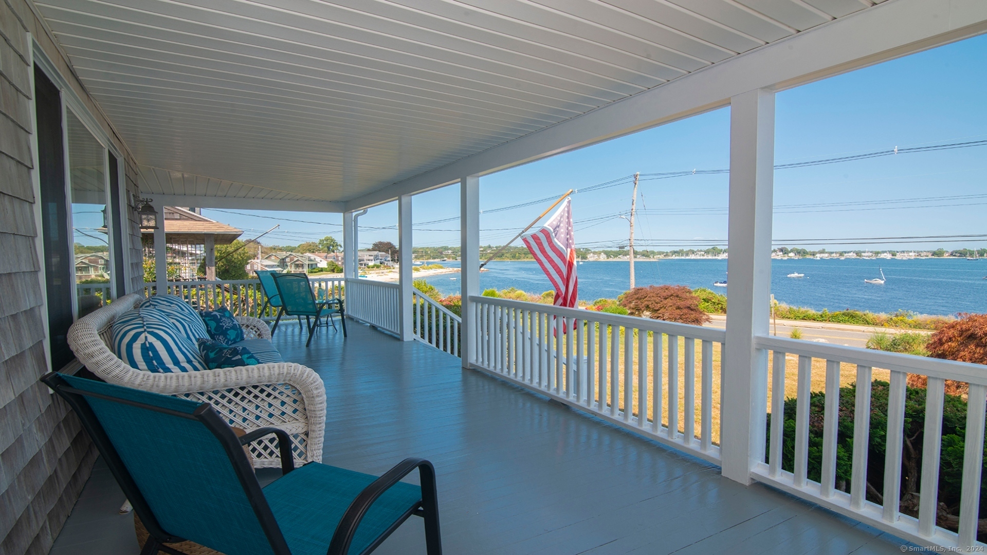 ACADEMIC RENTAL ~Available October 2025 through May 2026 This exceptional waterfront property at Groton Long Point offers serene, panoramic views across Fishers Island Sound to Watch Hill, Rhode Island-an ideal setting for those seeking a peaceful shoreline setting. Fully furnished to provide both convenience and comfort throughout your stay. The living and dining area boasts vaulted ceilings and a spacious wood-burning beach-stone fireplace, creating a welcoming atmosphere for cooler evenings. Additional features include a generous family room with a gas stove, a first-floor office or bedroom equipped with a single bed, a full bath, and a laundry room on the main level. The second floor comprises a primary bedroom with a king-size bed and a third bedroom with a queen-size bed. Outdoor amenities are equally impressive, featuring a large wrap around covered porch and a private yard with access to excellent recreational activities. Conveniently located just a few miles from Downtown Mystic, offering proximity to restaurants, shops, the Amtrak station, and Interstate I-95 for easy travel.