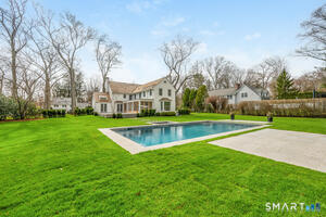 Backyard with Pool, hot tub & pool house