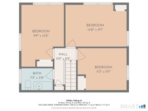 Upper level floor plan.