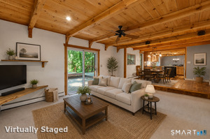 Located in the back of the house facing the back deck. Staged example 1. Wood burning fire place.