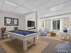 Lower-level family room virtually staged