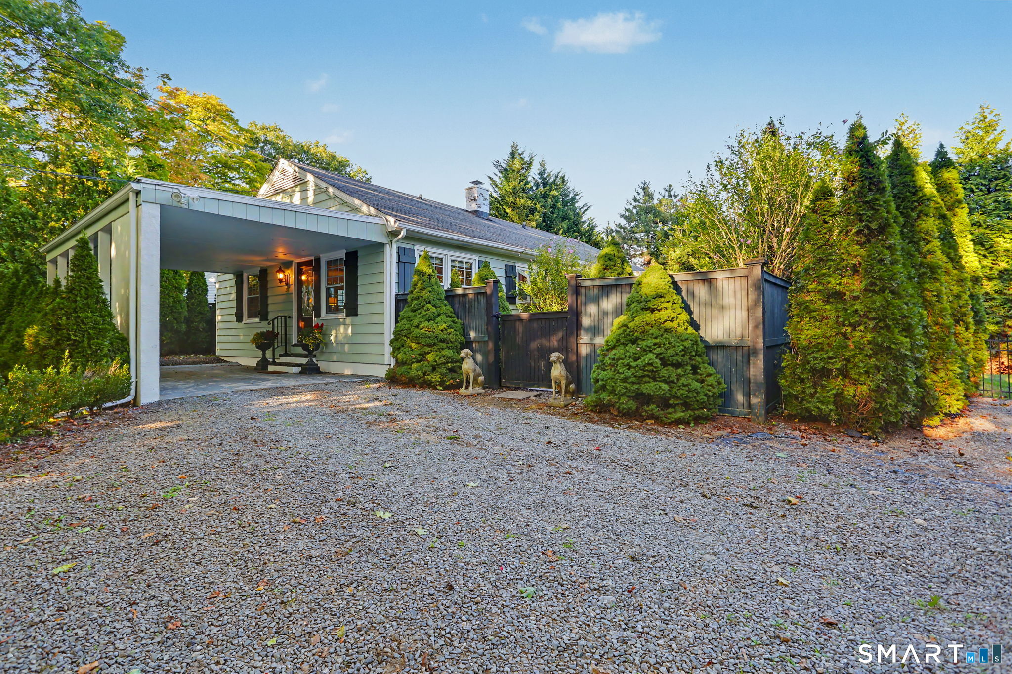 Set on nearly half an acre of level, dry land, 360 Pansy Road offers a rare combination of timeless charm and future potential. The existing ranch features one-level living with a sun-filled living room, kitchen, primary suite with full bath, two additional bedrooms, and a second full bath. Throughout the home, architectural details like ornate plaster medallions, intricate crown molding, and stunning black-and-white tilework creates a sophisticated and highly distinctive design aesthetic. The lower level adds exceptional flexibility with a beautifully appointed office, walk-in closet, spacious laundry room, Great room with wet bar, full bath, and private entrance. A walk-up attic provides abundant storage. Mature privacy trees perfectly frame this expansive .40 acre property, partially fenced, providing excellent potential for a pool, expansion, or exploration of a new residence up to approx. 7,000 square feet, two and a half stories tall. 360 Pansy sits in a prime Fairfield location, around the corner from Black Rock Tpke's shops and restaurants and minutes to i95, Merritt Pkwy and both Fairfield train stations. Don't miss this truly unique property with endless possibilities. Schools for 360 Pansy Rd: Osborne Hill, Fairfield Woods, Fairfield Warde.