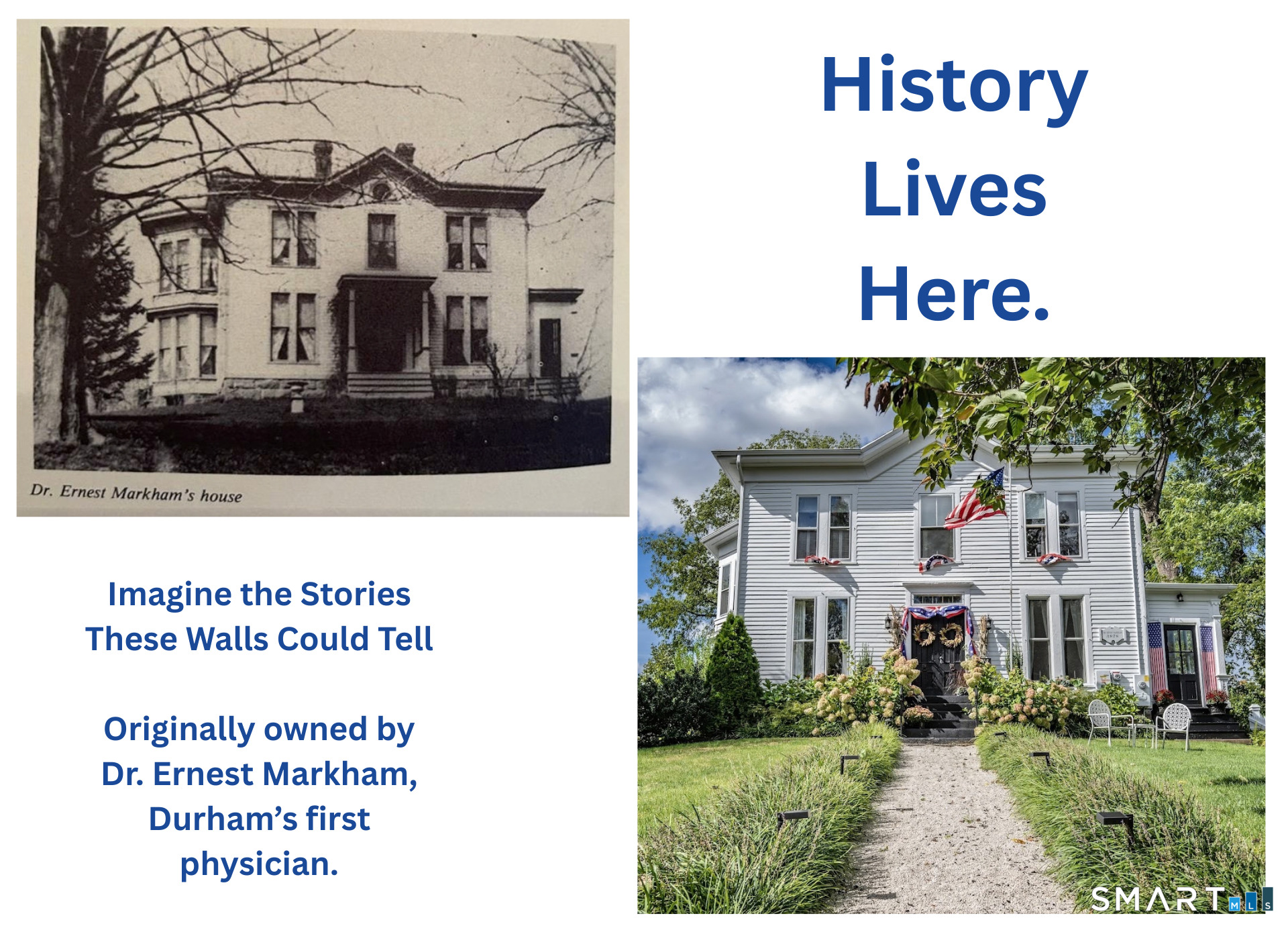 Historic image of the home, originally owned by Dr. Ernest Markham, Durham's first physician, who also used the property for his medical practice.