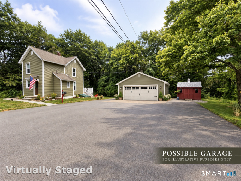 Rendering showing the possibility of adding a garage. Garage is not currently on the property