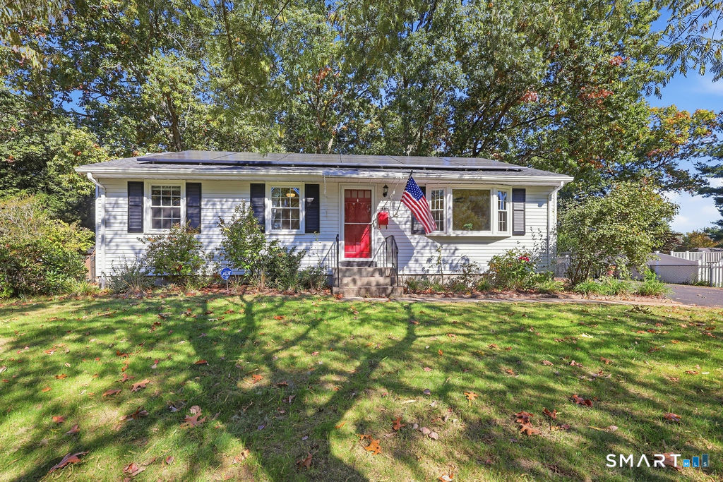 First-Floor Living at Its Finest! Welcome to 44 Juniper Drive! Newer roof, solar panels, shed, windows, kitchen floor, refinished hardwood floors, ceiling fans and lighting, updated first floor bathroom, fresh paint, fenced in back yard and so much more! This beautifully maintained ranch-style residence offers the ease of single-floor living enhanced by thoughtful updates designed for long-lasting comfort and enjoyment.  Step inside to discover stunning refinished hardwood floors that flow seamlessly throughout the home. The welcoming kitchen blends nostalgic charm with carefully chosen accents that highlight its unique character. Three inviting bedrooms on the main floor radiate warmth and coziness. Enjoy the convenience of two bathrooms: a fully updated full bath upstairs and a practical shower stall downstairs on the lower level.  The finished lower-level recreation room is a versatile space, perfect for a home office, entertainment area, fitness zone, or playroom-tailor it to your lifestyle. Modern comforts include central air conditioning, efficient gas heating, newer energy-efficient windows, and a brand-new roof. Adding to the home's appeal is an eco-friendly solar panel system that boosts energy savings and sustainability. Leased through Sun Run.  Outside, the spacious fenced backyard serves as a private oasis. Features include a charming new shed, a relaxing patio area, and fire pit -ideal for summer gatherings and outdoor fun.