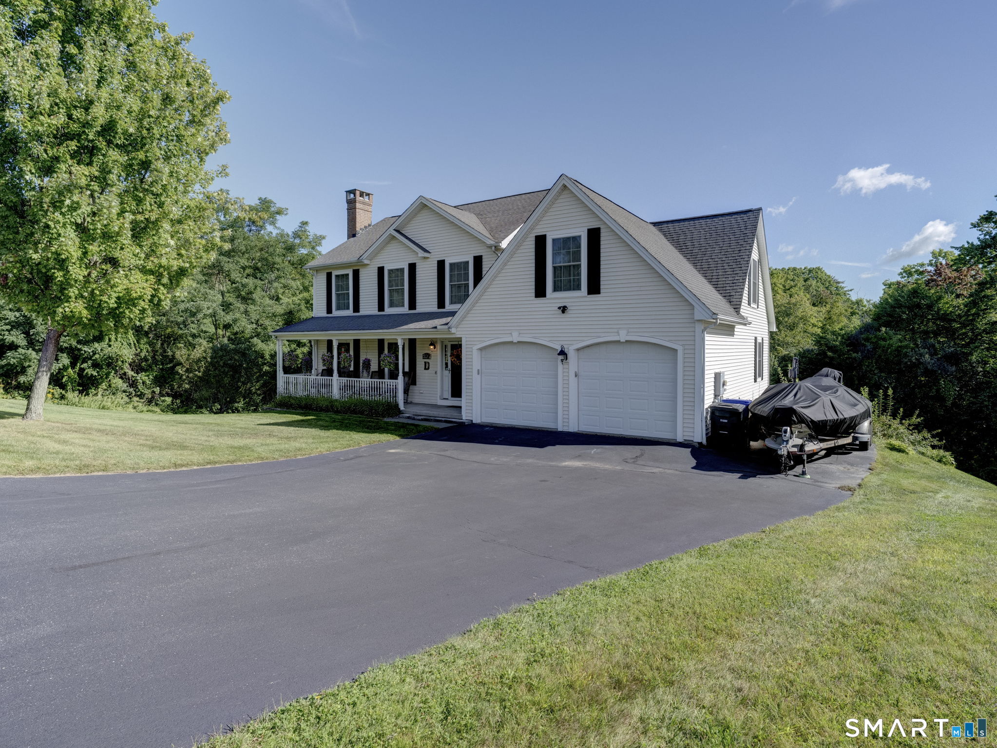 BEAUTIFUL CUSTOM-BUILT ONE OWNER COLONIAL HOME LOCATED ON A QUIET CUL-DE-SAC, OFFERING GENEROUSLY SIZED ROOMS THROUGHOUT. THIS SPACIOUS HOME FEATURES GLEAMING HARDWOOD FLOORS AND A LARGE KITCHEN WITH CENTER ISLAND, ABUNDANT CABINETRY, AND STAINLESS STEEL APPLIANCES. LARGE LIVING ROOM WITH WOOD BURNING FIREPLACE. THE OVERSIZED PRIMARY BEDROOM FEATURES TWO CLOSETS AND A PRIVATE EN SUITE BATH, ADDITIONAL FEATURES INCLUDE CONVENIENT FIRST-FLOOR LAUNDRY, AND A LARGE WALKOUT BASEMENT WITH HIGH CEILINGS, OFFERING EXCELLENT POTENTIAL FOR FUTURE FINISHED SPACE. TWO OIL TANKS, AND A SPACIOUS TWO CAR GARAGE. ENJOY THE LARGE, PRIVATE BACKYARD AND SPACIOUS TREX DECK-PERFECT FOR RELAXING OR ENTERTAINING. A WONDERFUL HOME OFFERING EXCEPTIONAL  SPACE, PRIVACY, AND A DESIRABLE SETTING. HOME IS IN GREAT CONDITION, SELLER WOULD LIKE TO SELL AS IS