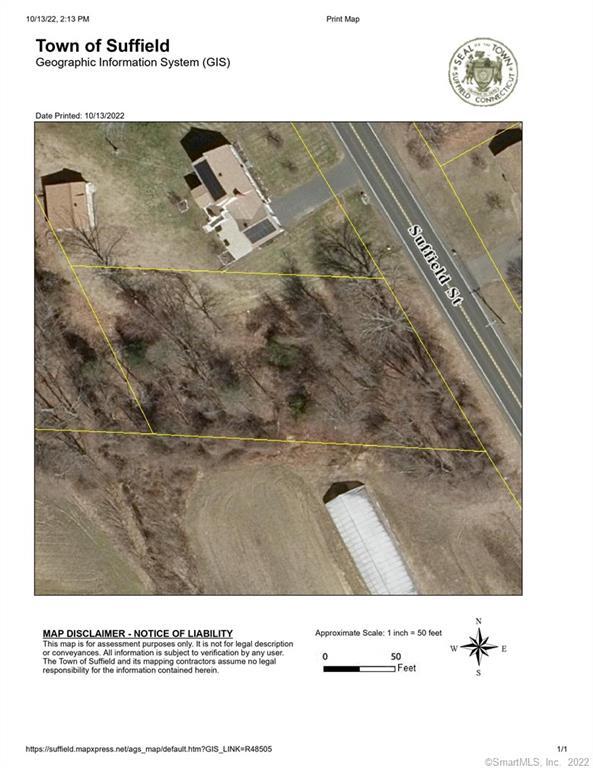 Approved building lot on Suffield St. Wetlands present on the property, building permit would be subject to Conservation Commission approval. Public water in the road. Septic reqd.