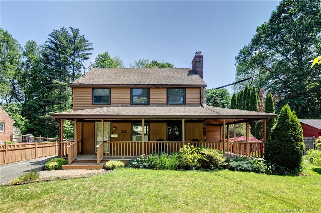 Rare opportunity to own this one of kind, West Hartford Colonial close to everything this town has to offer. Situated on parklike grounds, enter this home through a beautiful wrap around porch. Large living room with fireplace and dining room, plenty of natural light. Open concept kitchen with brand new stainless appliances(4/23), Eat-in area as well as a breakfast bar. Hardwood floors throughout house and tiled kitchen. Adjacent to the kitchen is a family room with cathedral ceilings and opens to the heated, indoor pool and sauna. Wooden planked ceilings and skylights. Enjoy swimming all year long. Upstairs, three large bedrooms with ample storage. Bonus - partially finished attic with stair access through one of the bedrooms. Laundry and storage in basement. Furnace and roof are in excellent condition. Public water, sewer and natural gas. Fenced in yard, with patio for entertaining. Large detached 2 car garage with work shop.